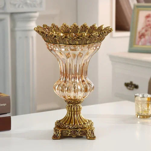 European Style Retro Glass Vase Upscale Dried Flower Vase Household Living Room Desktop Decor Flower Arrangement Vase